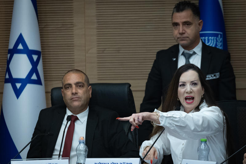 חברת הכנסת טלי גוטליב וחבר הכנסת אופיר כץ משתתפים בדיון של ועדת הכנסת, היום. צילום: יונתן סינדל/פלאש90.