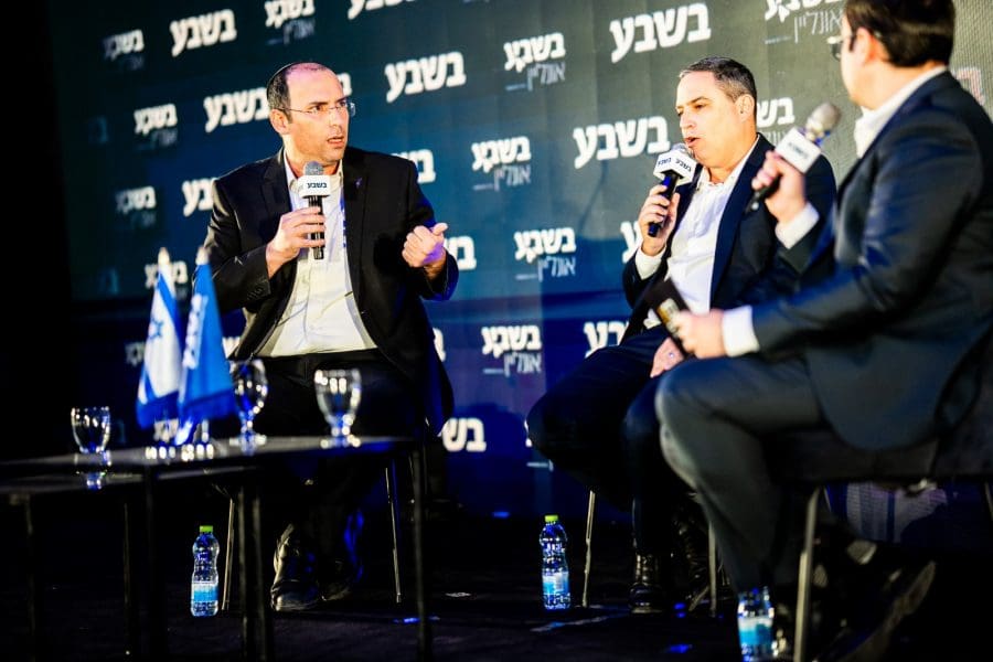 ח"כ שמחה רוטמן ועו"ד עמית בכר בכנס ירושלים. קרדיט צילום: יצחק שוקרון